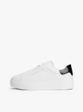 White Leather Contrast Heel Platform Trainers  Women