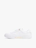 White Leather Gold-Tone Trim Court Trainers  Women
