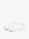 White Leather Gold-Tone Trim Court Trainers  Women