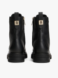 Black Pebble Grain Leather Chunky Boots  Women