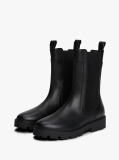 Black Leather Cleat Mid Chelsea Boots  Women