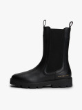 Black Leather Cleat Mid Chelsea Boots  Women