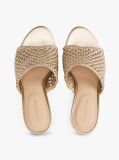 Gold Metallic Leather Crochet Wedge Mules  Women