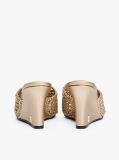 Gold Metallic Leather Crochet Wedge Mules  Women