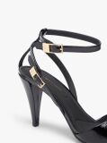 Black Patent Leather Ankle Strap High Heel Sandals  Women
