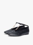 Black Leather T-Bar Chain Ballerinas  Women