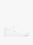 White Leather Mixed Texture Cupsole Trainers  Women