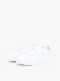 White Leather Mixed Texture Cupsole Trainers  Women