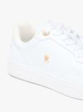 White Leather Mixed Texture Cupsole Trainers  Women