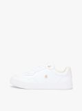 White Leather Mixed Texture Cupsole Trainers  Women