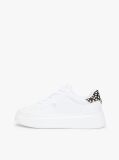 White Snow Leopard Heel Leather Platform Trainers  Women
