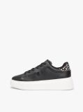 Black Snow Leopard Heel Leather Platform Trainers  Women