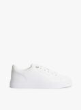 White Leather Metallic Logo Cupsole Trainers  Women