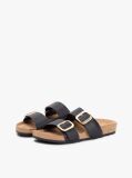 Black Leather Double Strap Cork Sandals  Women