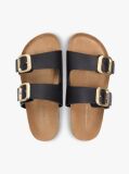 Black Leather Double Strap Cork Sandals  Women