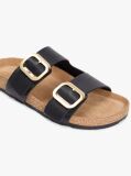 Black Leather Double Strap Cork Sandals  Women