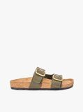 Green Leather Double Strap Cork Sandals  Women