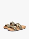 Green Leather Double Strap Cork Sandals  Women