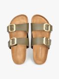 Green Leather Double Strap Cork Sandals  Women