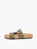 Green Leather Double Strap Cork Sandals  Women