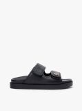Black Leather TH Monogram Double Strap Sandals  Women