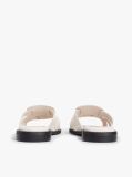 Beige Leather Crest Square Toe Sandals  Women