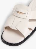 Beige Leather Crest Square Toe Sandals  Women