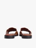 Brown Leather Crest Square Toe Sandals  Women