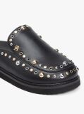 Black TH Monogram Stud Embellished Leather Mules  Women