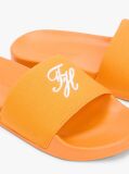 Orange Logo Embroidery Canvas Pool Slides  Women