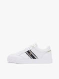White Leather Webbing Strap Cupsole Trainers  Women