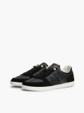 Black Leather Mixed Texture Enamel Flag Sneakers  Women