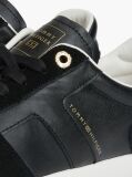 Black Leather Mixed Texture Enamel Flag Sneakers  Women