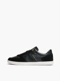 Black Leather Mixed Texture Enamel Flag Sneakers  Women