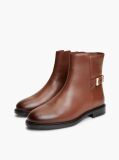 Brown Leather TH Monogram Buckle Ankle Boots  Women