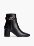 Black Leather Buckle Strap Block Heel Ankle Boots  Women