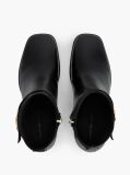Black Leather Buckle Strap Block Heel Ankle Boots  Women