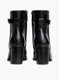 Black Leather Buckle Strap Block Heel Ankle Boots  Women