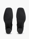 Black Leather Buckle Strap Block Heel Ankle Boots  Women