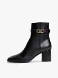 Black Leather Buckle Strap Block Heel Ankle Boots  Women