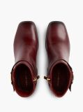 Red Leather Buckle Strap Block Heel Ankle Boots  Women