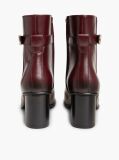 Red Leather Buckle Strap Block Heel Ankle Boots  Women