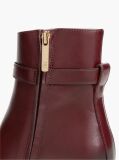Red Leather Buckle Strap Block Heel Ankle Boots  Women