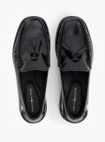 Black New York Label Shiny Leather Tassel Loafers  Women