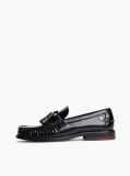 Black New York Label Shiny Leather Tassel Loafers  Women
