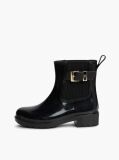 Black Shiny Buckle Cleat Rain Boots  Women
