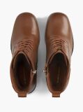 Brown Leather Square Toe Lace-Up Boots  Women