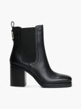 Black Leather Square Toe Block Heel Chelsea Boots  Women