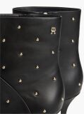Black Leather Studded Stiletto Heel Ankle Boots  Women