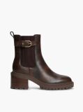 Brown Leather Buckle Block Heel Chelsea Boots  Women